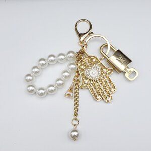 Authentic Louis Vuitton Lock & Key with Unbranded Evil Eye Charm, Keychain